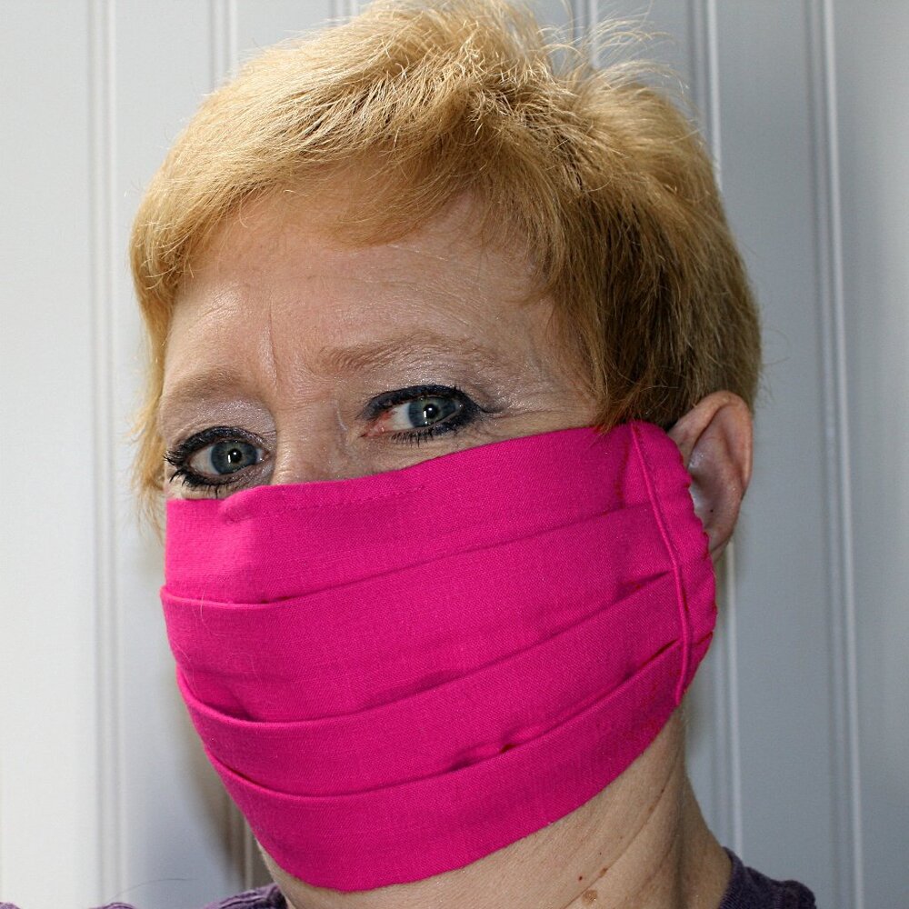 HAND CRAFTED Face Mask Hot Pink Cotton Adult Cloth Fabric Solid - Pocket Style